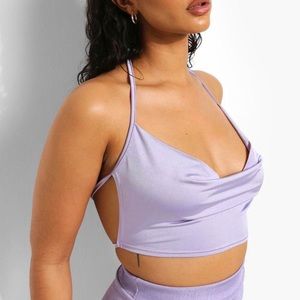 BRAND NEW WITH TAGS. Boohoo Recycled Tie Back Cowl Neck Crop Top.